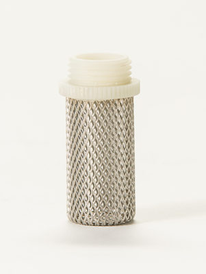 A small metal mesh container with a plastic cap.