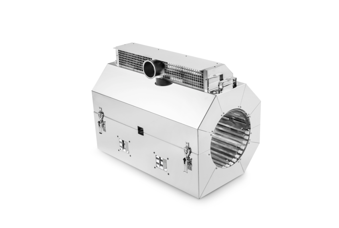 A projector with a white background