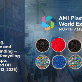 AMI Plastics Expo banner showing colored plastic pellets